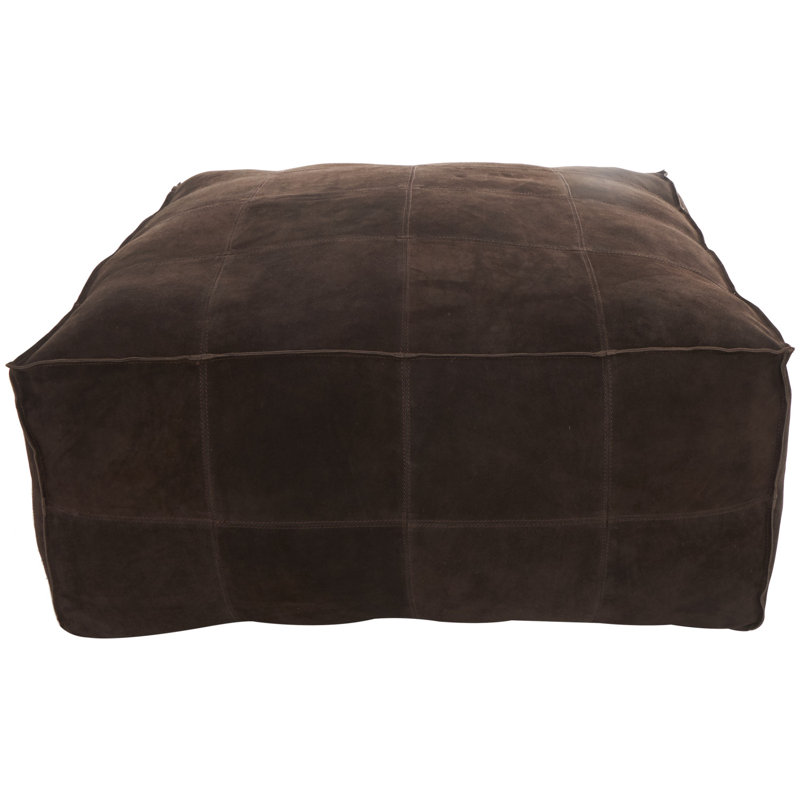 Dark Brown Genuine Leather Square Ottoman Pouf