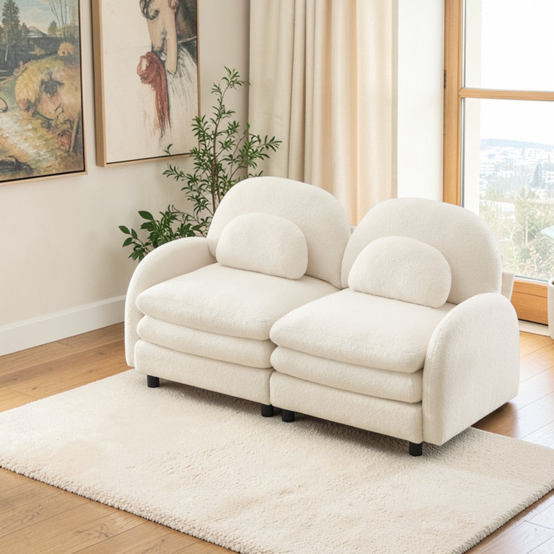 Canapé-lit Geneveve Teddy, Blanc beige
