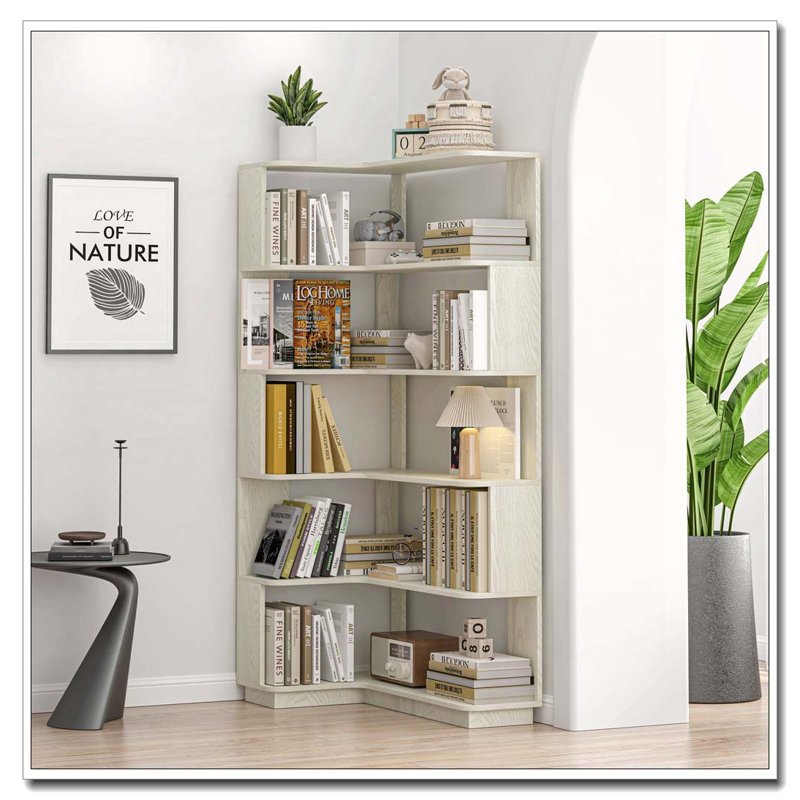 5-Tier Freestanding L-Shaped Corner Bookshelf, White