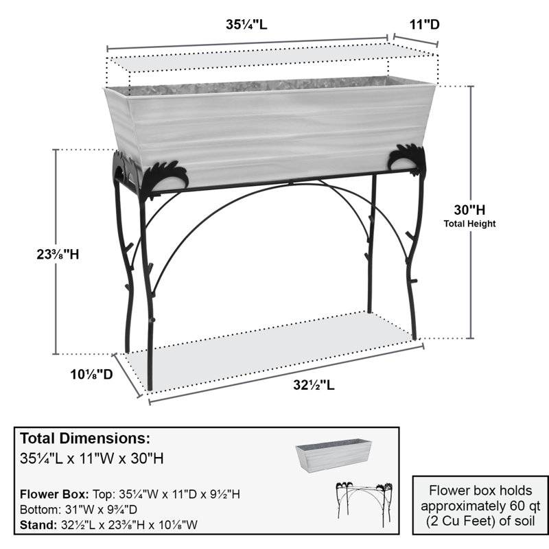 Lawrence Hill Metal Elevated Planter, Cape Cod White, 30"H x 35.25"W x 11"D