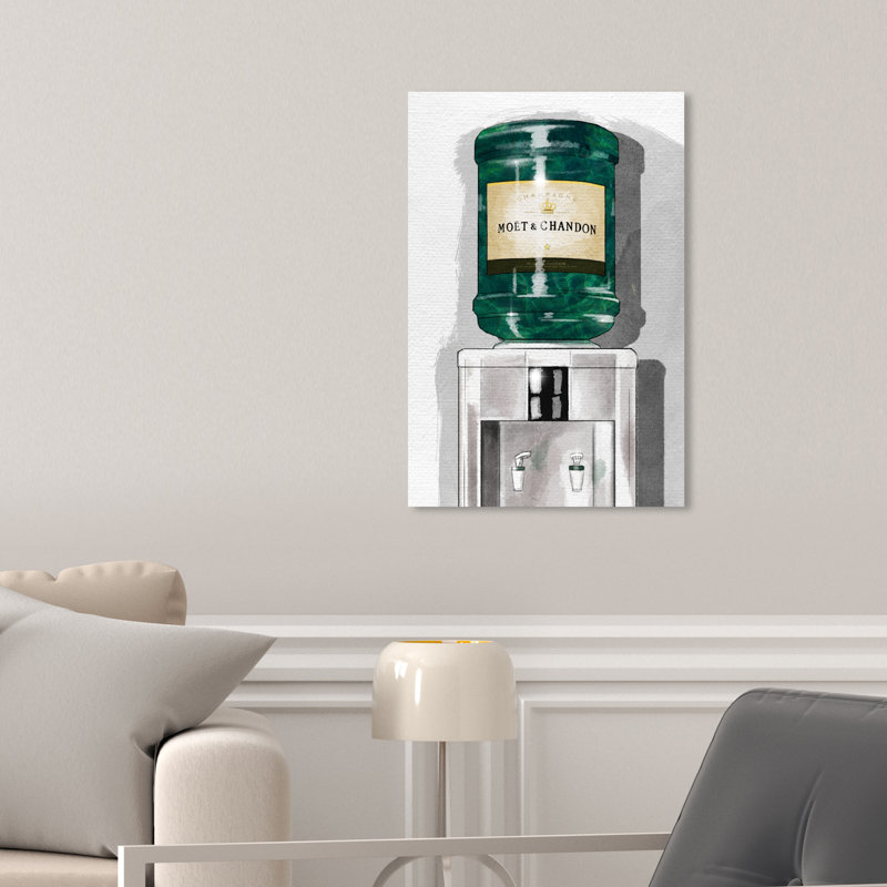 Drinks and Spirits Champagne For Days, Glam Green Canvas Graphic Art, 15" H x 10" W 