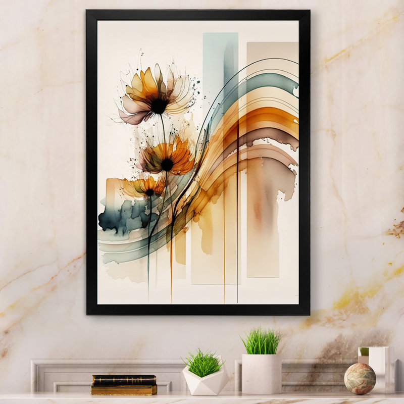Orange Daisy Flowers Hyperrealistic II - Print on Canvas, Black Picture Framed, 32" H x 16" W