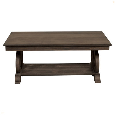 Classic Traditional Cocktail Table With Bottom Shelf Dark Oak Finish Scrolled Base Support 1Pc Wooden Furniture Living Room Coffee Table