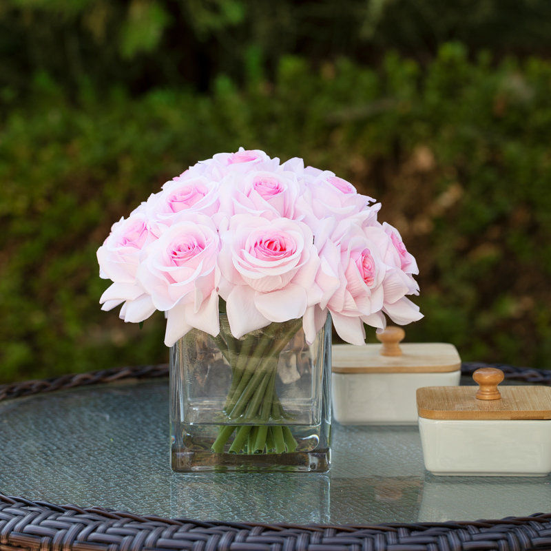 Silk Rose Arrangement in Vase, Pink