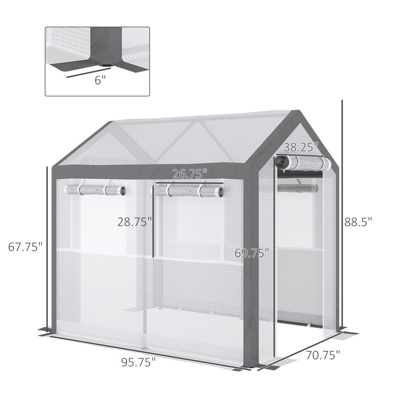Outsunny Walk-In Greenhouse with Roll-Up Windows and Zippered Doors