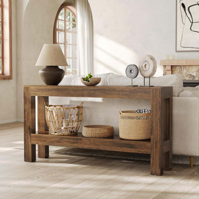 62.99" Farmhouse  2-Tier Brown Narrow Wood Console Table With Storage For Entryway Sofa Table, Entrance, Living Room