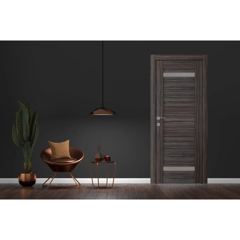 Porte en bois manufacturé et verre Perla, Chêne gris (chêne), 32 po x 80 po, Oui