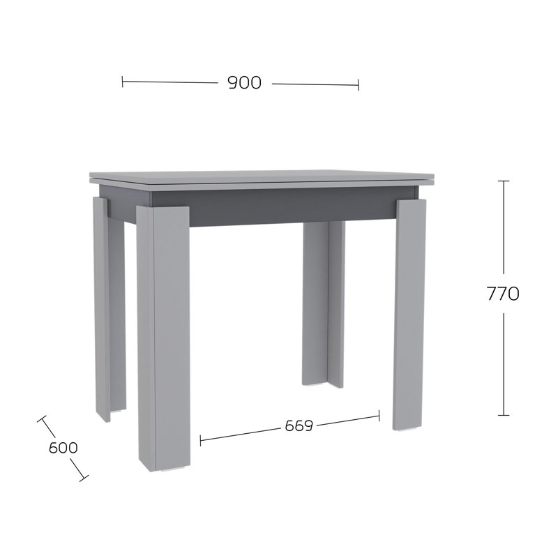 Compact Extendable Dining Table, 90 × 60cm, Extends to 120cm, Grey