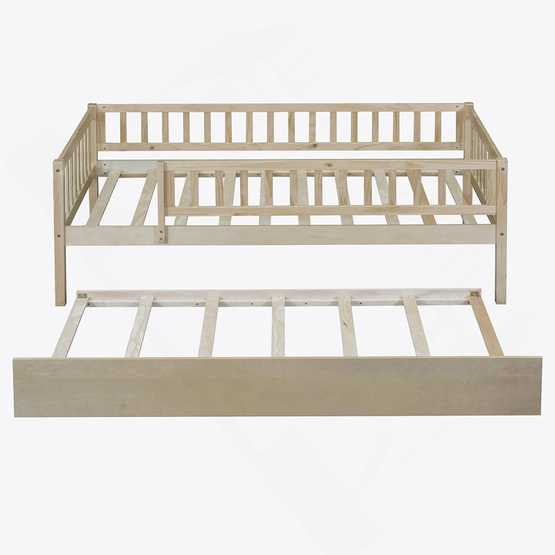 Lit de jour en bois robuste et fonctionnel avec barrières de sécurité gigogne et clôture pour un sommeil sûr et confortable dans n'importe quelle pièce
