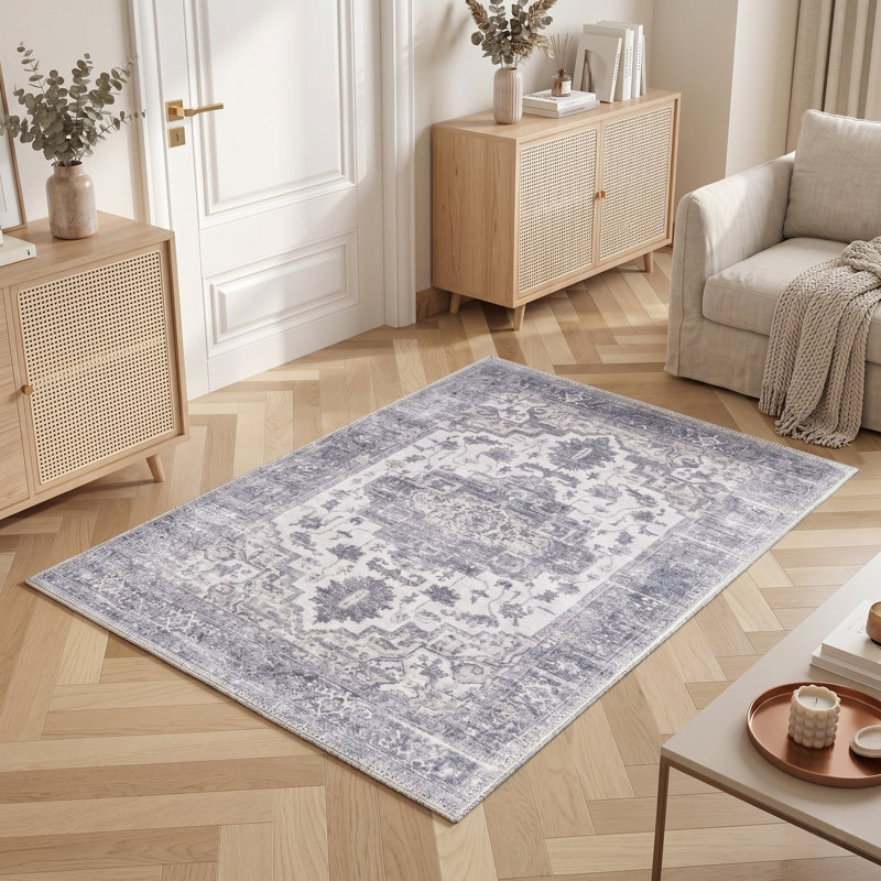 Tapis vintage lavable à la machine Zehorit pour salon, tapis de couloir et tapis d'entrée, Rectangulaire 3 pi x 5 pi