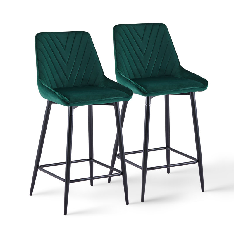 Slivno Upholstered Counter Stool with Metal Frame, Green