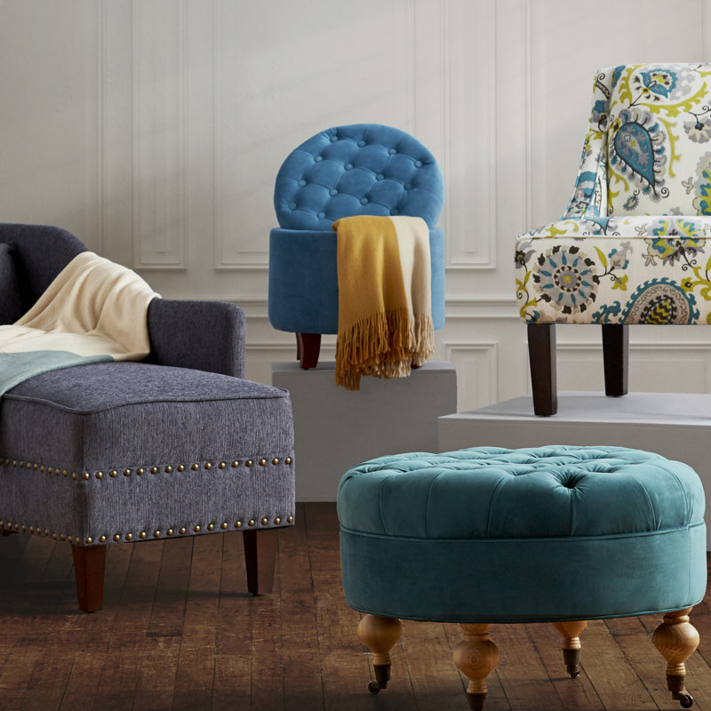 Pittston Cambridge Tufted Round Storage Ottoman, Teal