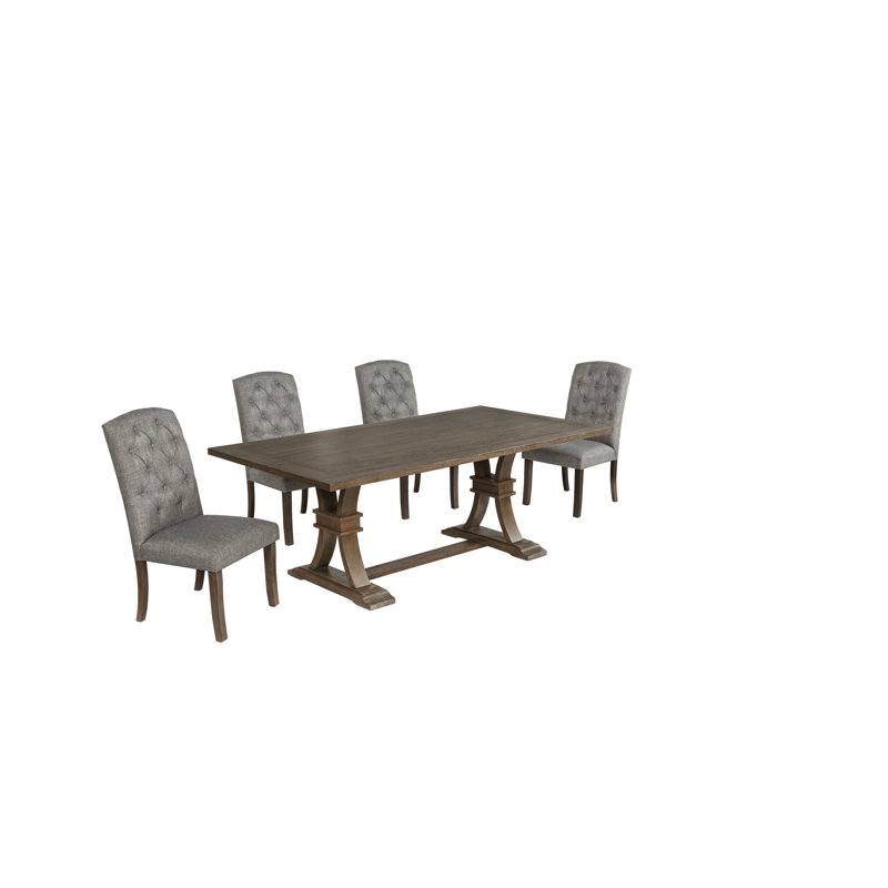 Ensemble de salle à manger de style traditionnel avec chaises d'appoint capitonnées, 5, Gris