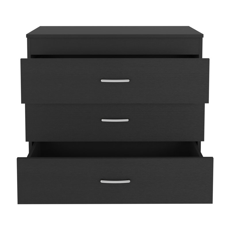 Commode Lial avec finition wengé noire - Commode de rangement de chambre à coucher avec quincaillerie en métal et plateau supérieur