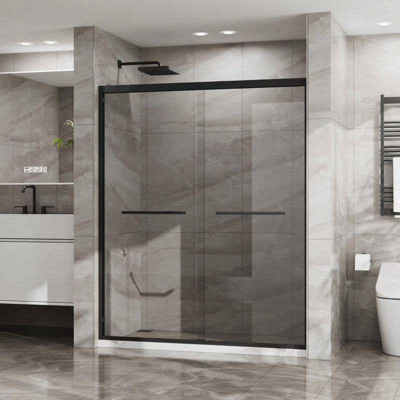 Double Sliding Glass Shower Door 60" W X 72" H Aluminum Framed Shower Enclosure With SGCC Clear Tempered Glass, Stainless Steel Hardware