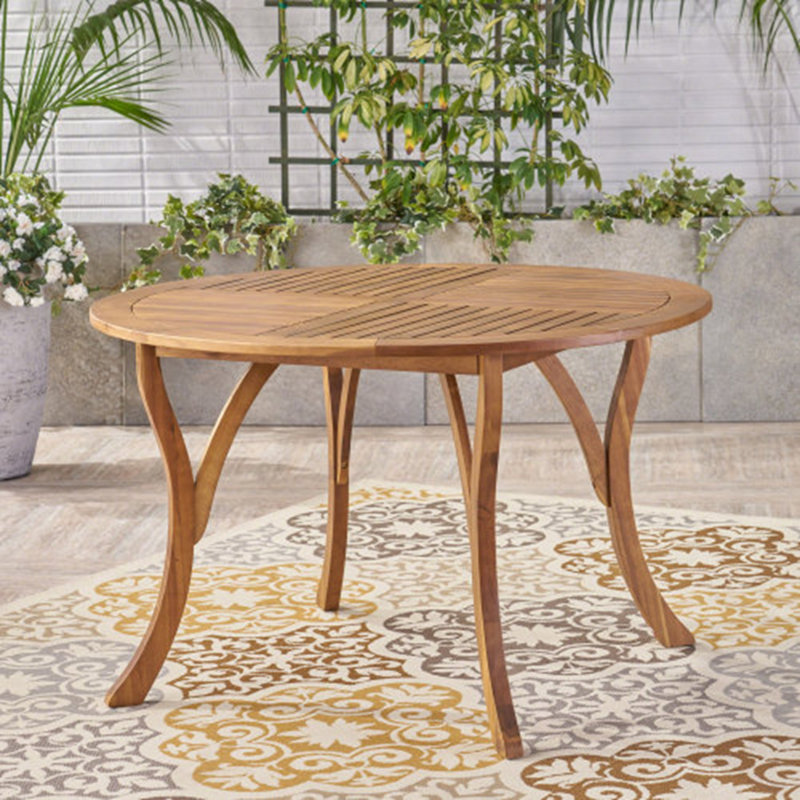Round Wooden Slatted Patio Table
