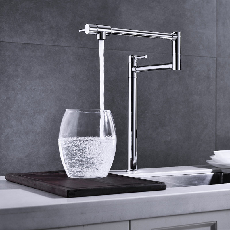 Pot Filler Faucet With Extended - Covered Brass, Double Handles For Precise Water Regulation, Surface Treated To Corrosion, Quiet & No-Splash Flow Arm Coated Handle Design Smooth Control, Special