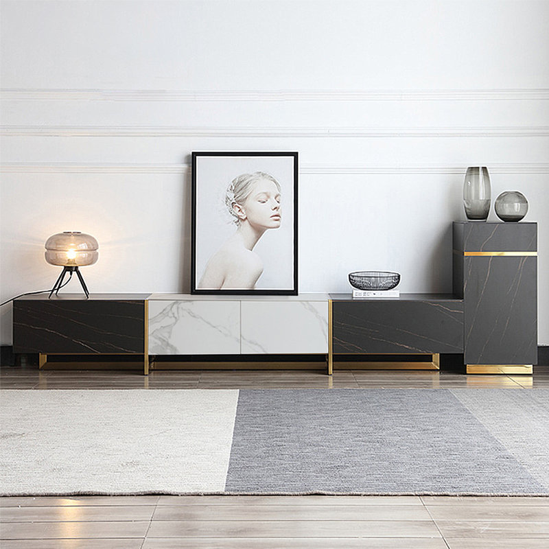 Meuble télé Modern, H 15,75 po x L 94,49 po x l 15,75 po, Noir / blanc