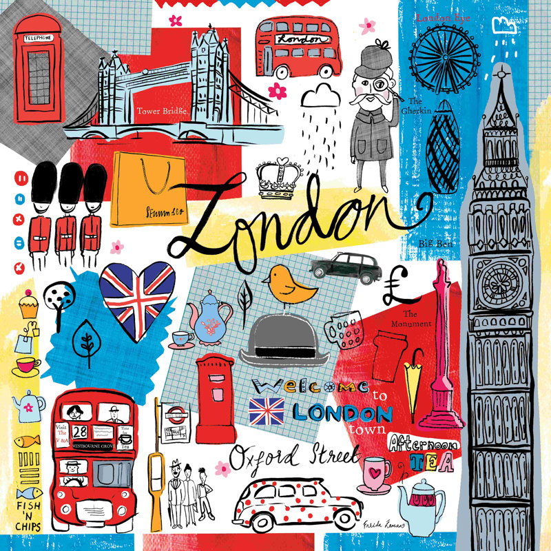 «Travelling London» par Farida Zaman - peinture sur toile tendue, H 12 po x l 12 po