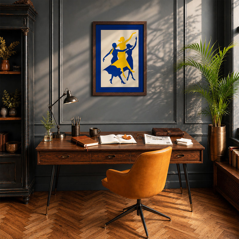 Dancing Figures Modern - Framed Print, A4 - 29.7 x 21.0 cm, Walnut