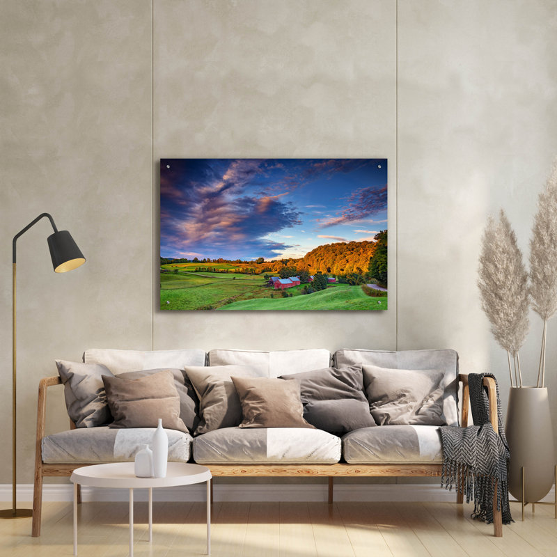 Art mural en verre Ebern Designs «First Light On Jenne Farm» par Rick Berk, H 24 po x l 36 po x P 0,2 po