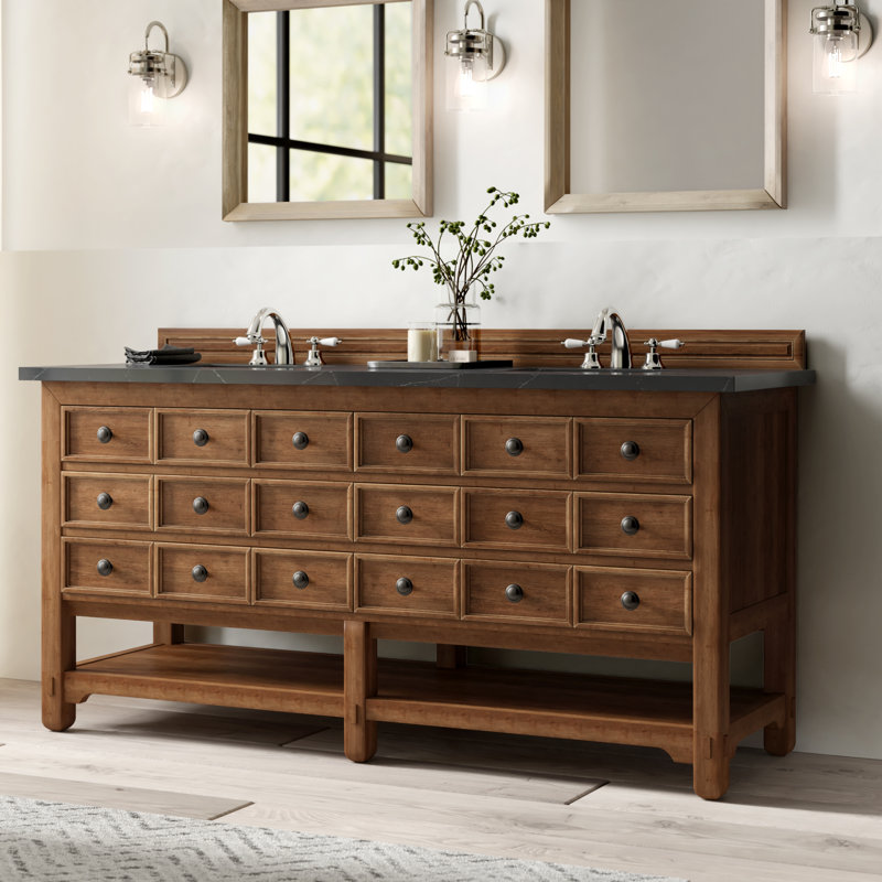 Malibu 72'' W Double Vanity, Charcoal Soapstone, Widespread, Amber Birch