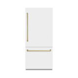 ZLINE Autograph 36 in. Built-In Refrigerator in White Matte w/ Bronze Accents