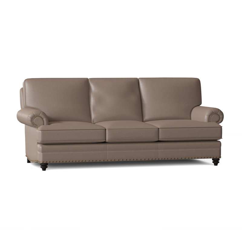Carrado 87.5'' Leather Sofa, Aline Fumo Genuine Leather, Cobblestone, #9 & #54 French Natural