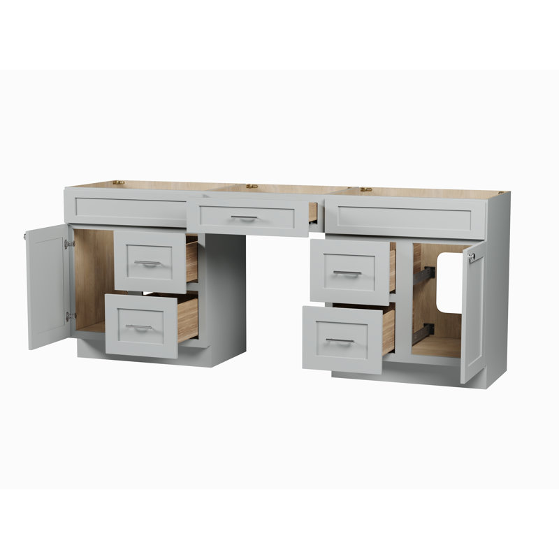 Disar 84'' Double Bathroom Vanity With Desk Dovetail Solid Wood Drawer Base Only, Gray
