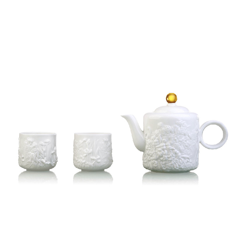 LIULI Living, service à thé en porcelaine tendre | Quatre saisons de loisirs (1 théière, 2 tasses à thé)
