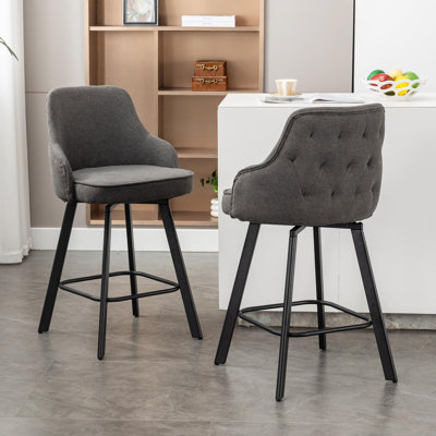 Swivel Linen Upholstered Counter Stools with High Back (Set of 2)