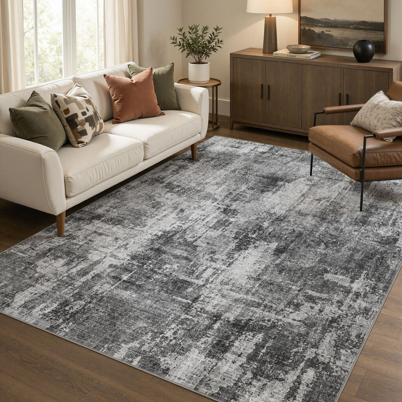 Washable Retro Abstract Rug, Stain Resistant Carpet for High Traffic Areas, Rectangle 5' x 7'