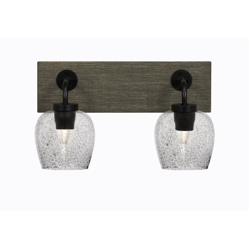 Barre d'éclairage de salle de bain 2 lumières Oxbridge, Graine noire, Noir mat / bois vieilli