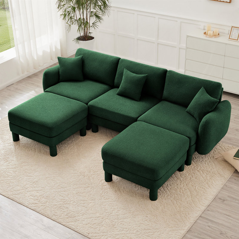Canapé 3 places avec 2 repose-pieds Boucle, Vert, H 35 po x l 109,4 po x P 67,3 po