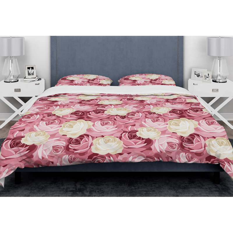Ensemble de housse de couette designart fleurs, Housse de couette très grand + 2 taies décoratives