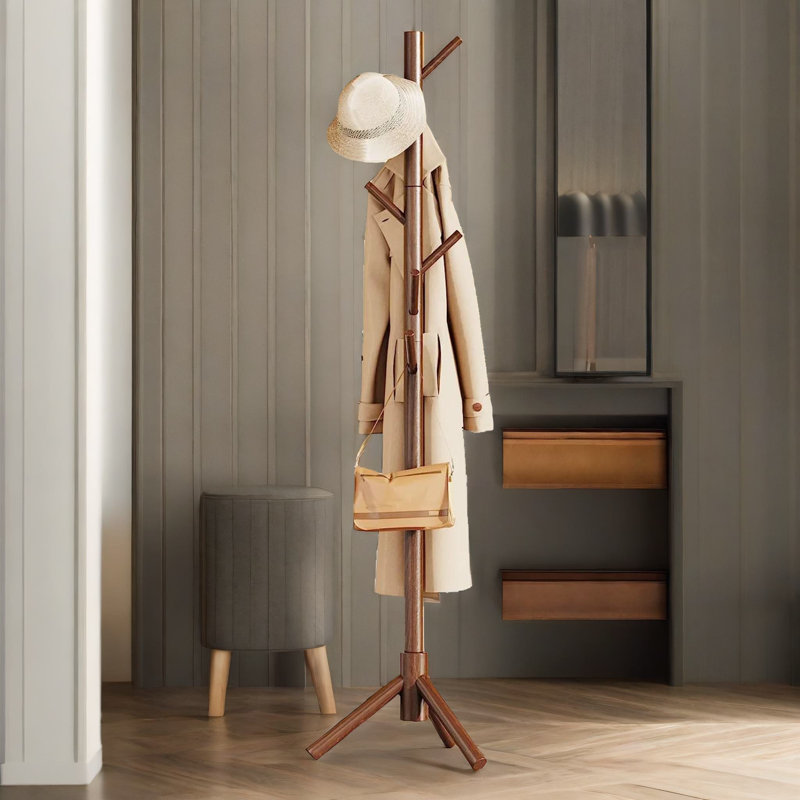 8 - Hook Wooden Coat Stand With Adjustable Height Hallway Entryway Furniture