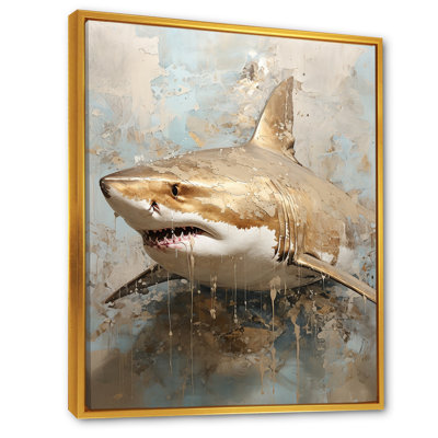 " Minimalism Shark Painting In Golden Beige "