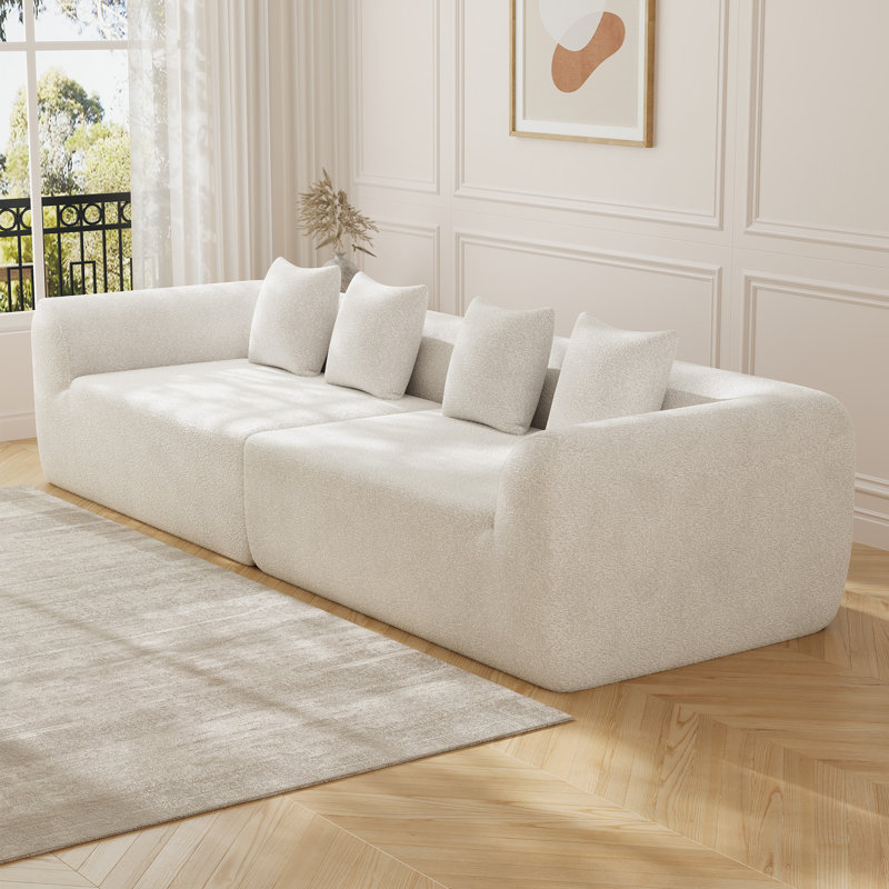 Boneless 120"W Oversized Sofa Chenille Comfy Couch With Deep Seat And Low Back, Beige