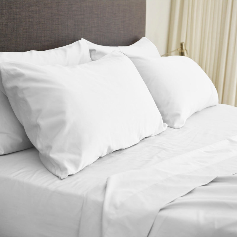 City Sateen Fitted Sheet, King Sheet Set with 4 Pillowcases, White