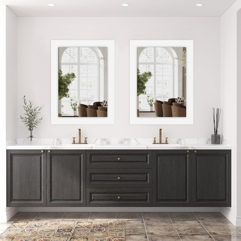 Wooden Frame Flat Mirror, White, 32" x 24"