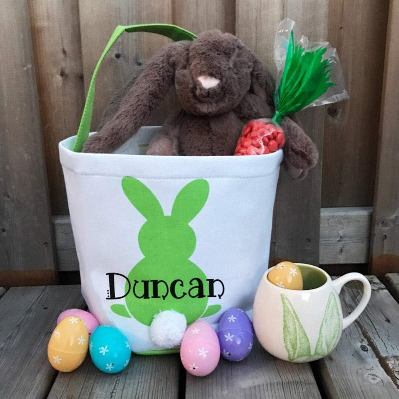 Panier de lapin de Pâques, sac de rangement pour lapin, chasse aux œufs de Pâques, rangement de bonbons (vert)