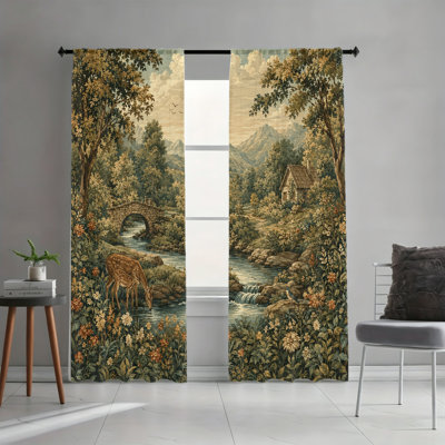 2 pièces de rideaux filtrant la lumière pastorale de style campagnard rétro avec passe-tringle pour salon, chambre à coucher et salle à manger