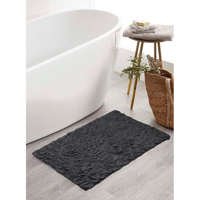 Schoenberger Floral Design Cotton Bath Rug, 34" L x 21" W, Gray