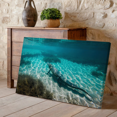 Canvas A Majestic Crocodile Glides Gracefully Through Crystal Clear Turquoise Waters Wall Art Showcasing Its Textured Dark Green And Canvas Wall Art