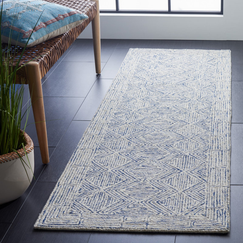 Tapis géométrique en laine et coton touffeté à la main Cave Spring, Tapis de couloir 2 pi 3 po x 8 pi