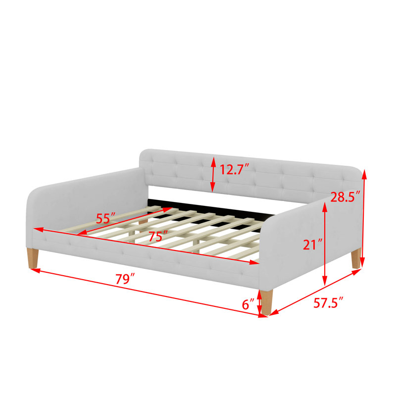 Lit de jour double rembourré avec 4 pieds de soutien, Beige