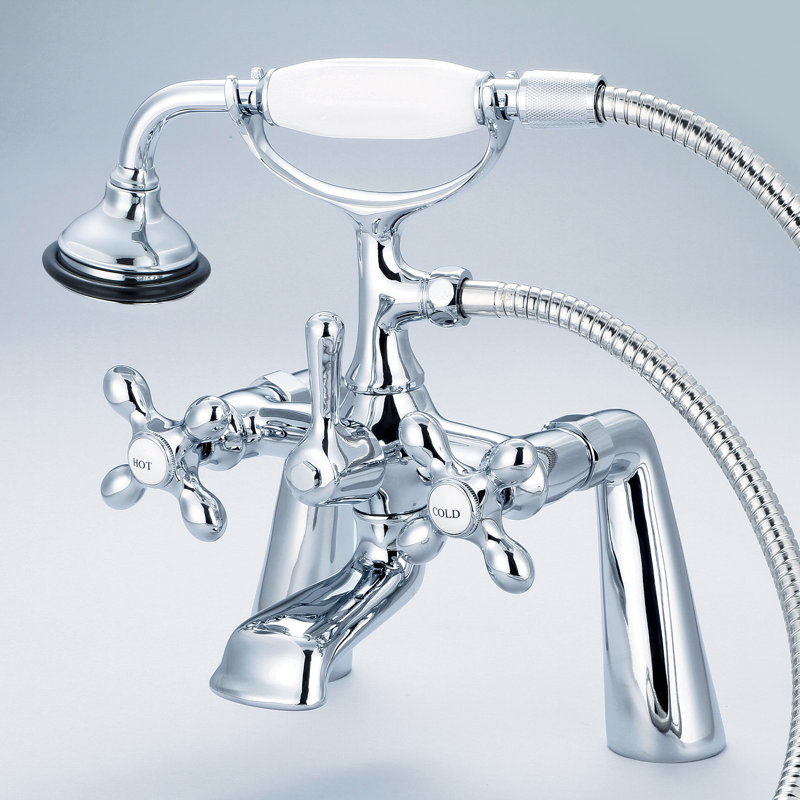 Stonington 3 Handle Deck Clawfoot Tub Faucet, Hand Polished, Richly Triple Plated Chrome Finish, Cross Handles
