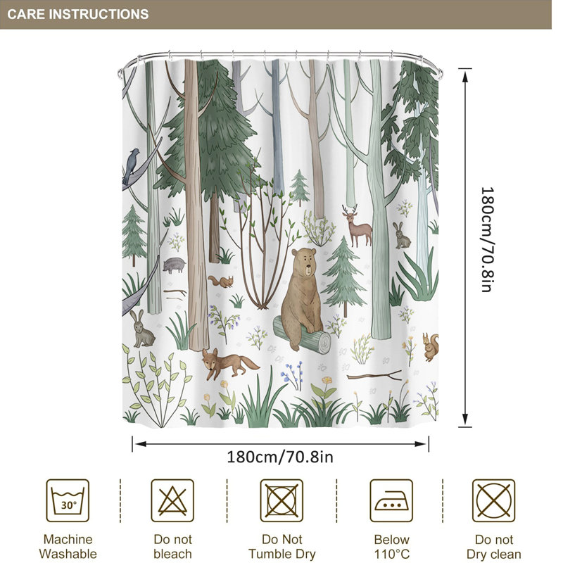 Mignon rideau de douche avec crochets Green Forest