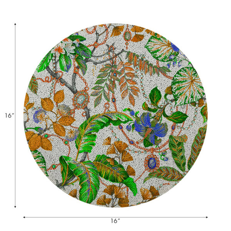 Plumeria Round Beaded Smooth Placemat, Tangerine