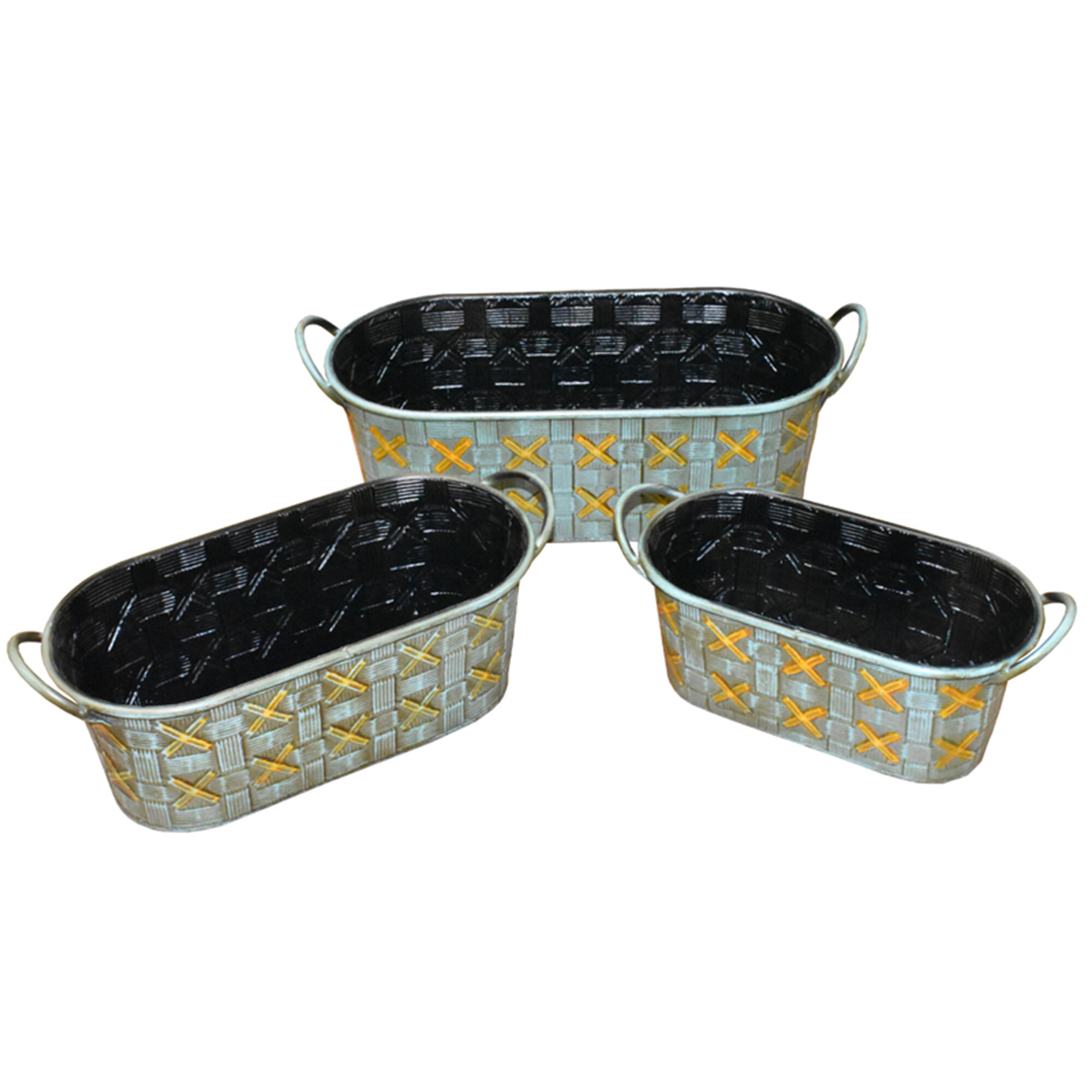 Sego Decorative Round Metal Buckets with Handles and Flower Market Text